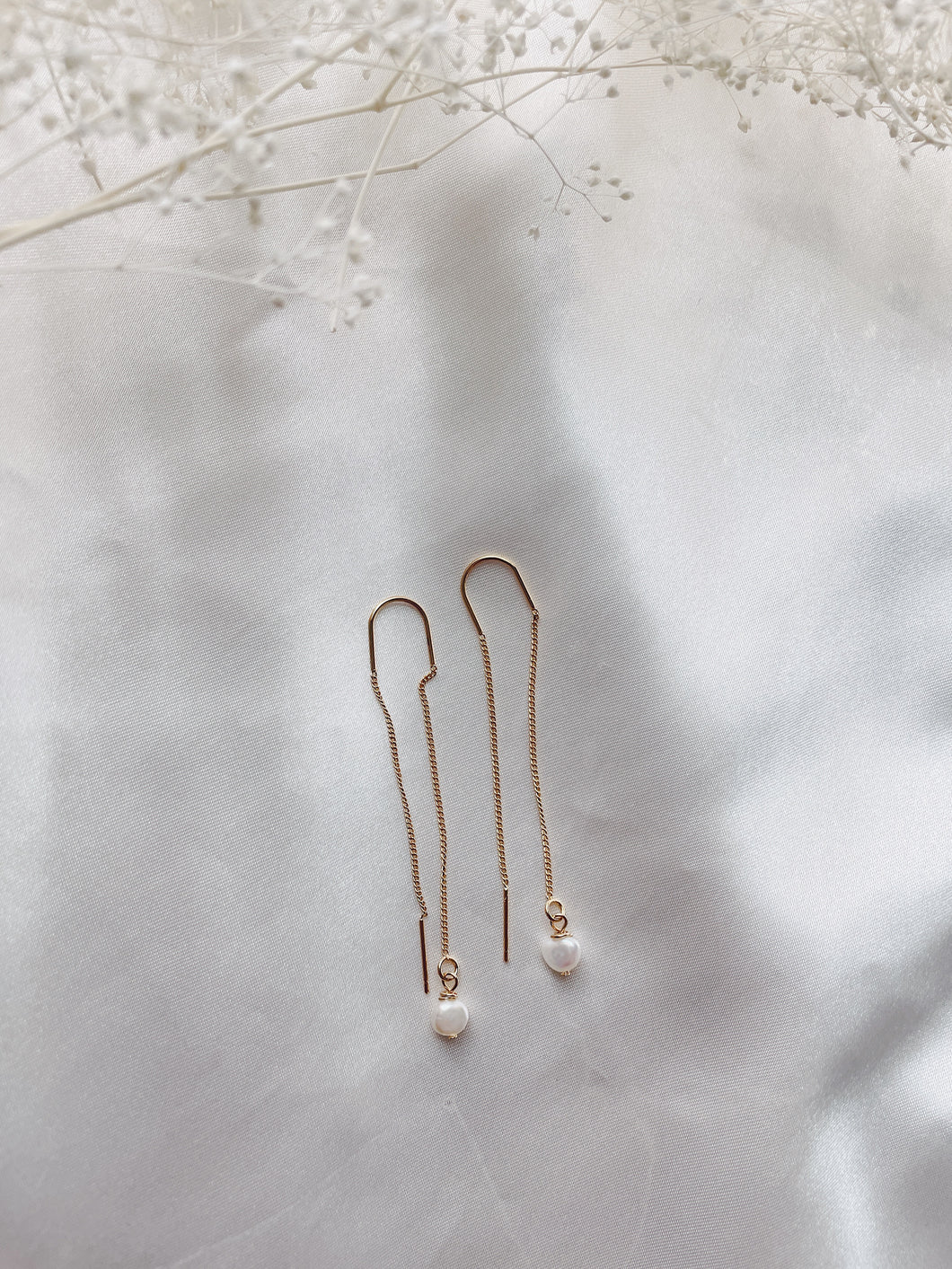Gold Plated Dainty Pearl Threaders